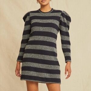 Amour Vert Black and Gray Striped Long Sleeve Dress